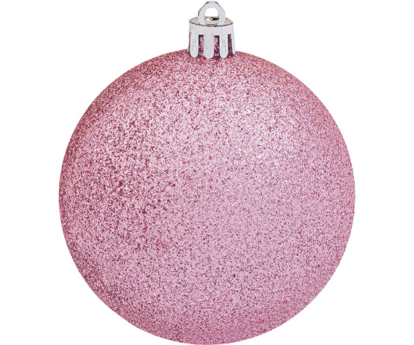 Ρόζ Πλαστική Χριστουγεννιάτικη Μπάλα Με Glitter 8cm (Σετ 6 τμχ)